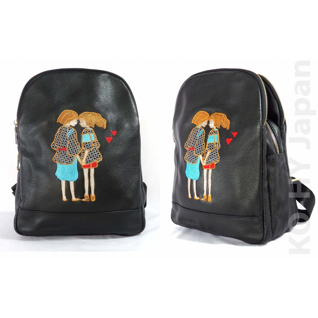 Ba lô thời trang nữ No brand Cowhide backpack-black
