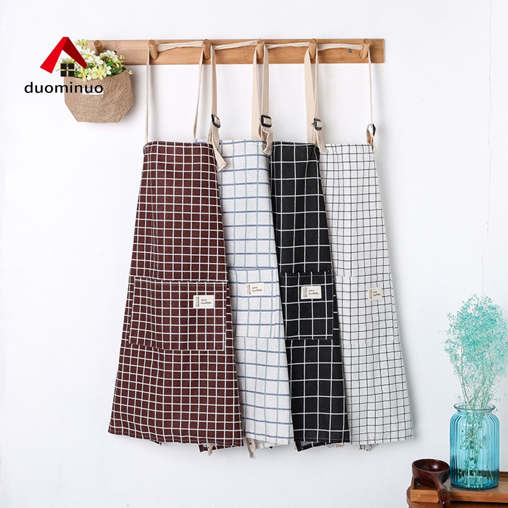 (Hàng Mới Về) Tạp Dề Nấu Ăn Vải Lanh Cotton Kẻ Sọc Có Thể Điều Chỉnh Được