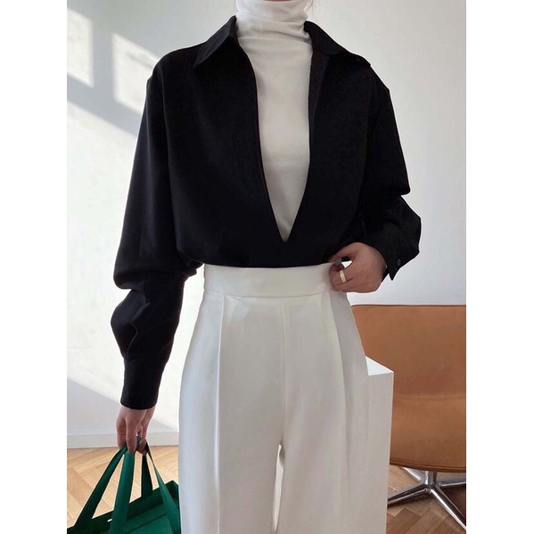 Áo sơ mi xẻ cổ chữ V cao cấp ( sẵn size S M )