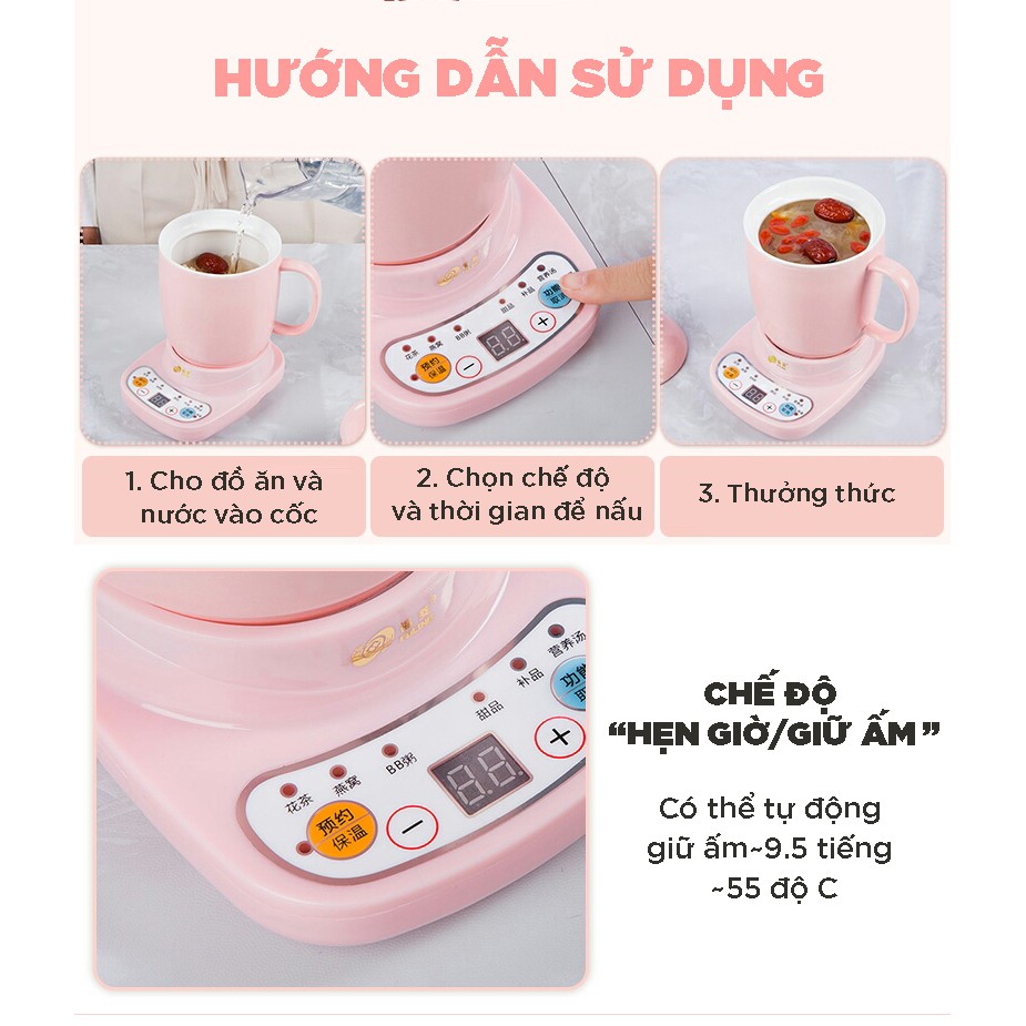 [ORDER] CỐC CHƯNG YẾN CỐC HẦM NẤU NINH SÚP CANH PHA TRÀ HÂM NÓNG SỮA NẤU CHÁO DÙNG ĐIỆN ĐA NĂNG BẰNG SỨ ĐẾ ĐIỆN