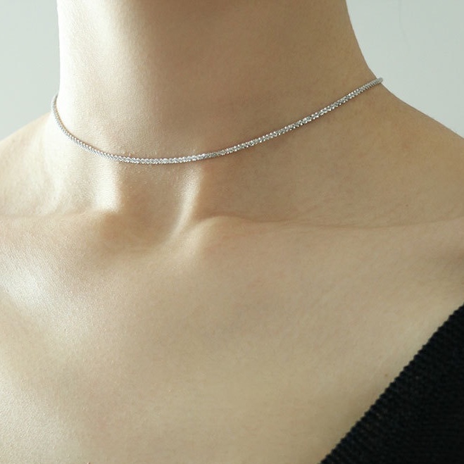 Vòng cổ bạc ý 925 trơn nhám choker nữ thời trang