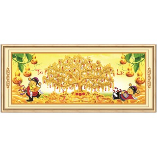 TRANH ĐÍNH ĐÁ Cây tiền vàng thần tài Tấn Tài Tấn Lộc Ailuo AL77708 VS487 |130x60 cm|