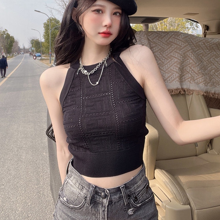Áo Hai Dây Dệt Kim Khoét Rỗng Phong Cách Mới Thời Trang Mùa Hè Dễ Phối Đồ