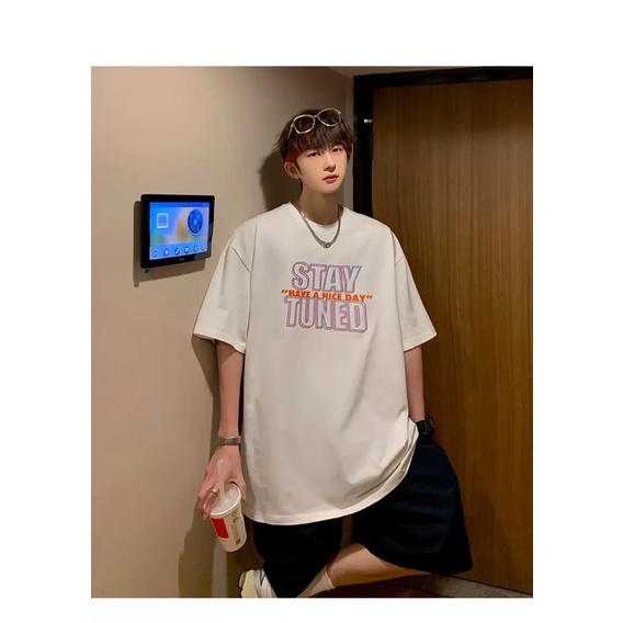Áo thun phông nam nữ PINK tay lỡ form rộng STAY TUNED Unisex
