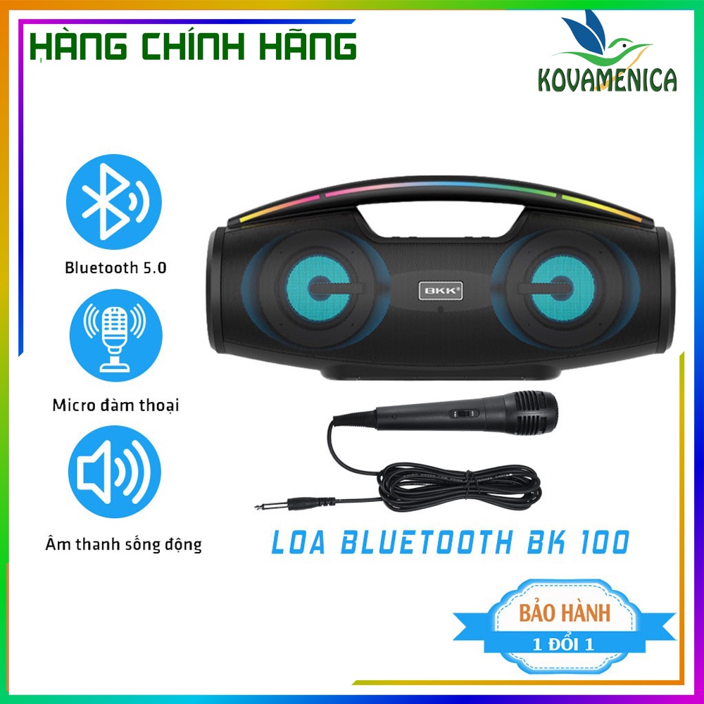 Loa bluetooth karaoke BKK-B100 kèm míc hát âm lượng lớn có gắn Kèm pin dung lượng cao tiện dụng mạnh mẽ