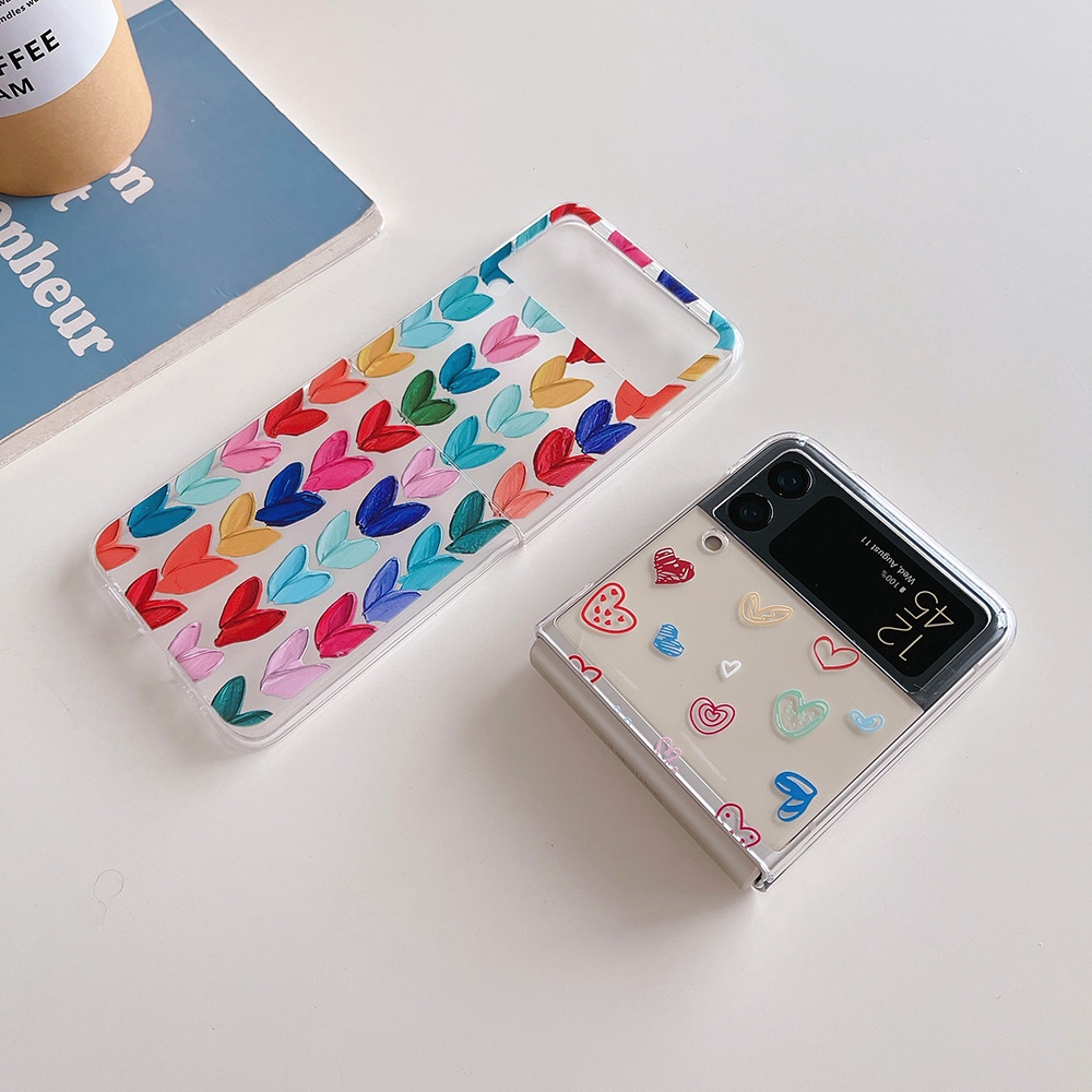 Bao Da Điện Thoại Nắp Lật Nhựa pc Cứng Hình Trái Tim Nhiều Màu Sắc Cho samsung galaxy z flip5 4 3 flip5