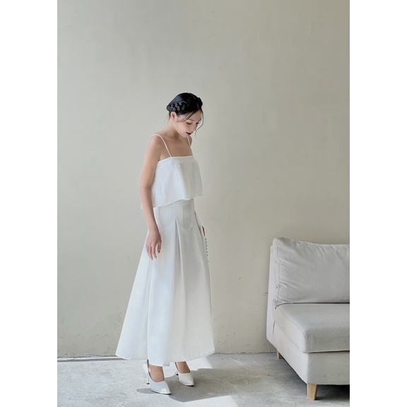 Chân váy dài Lalin- xếp ly dáng dài trắng đen