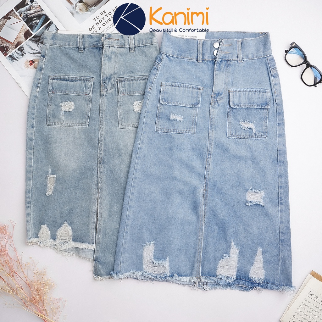 Chân váy jeans dáng dài mài rách siêu đẹp (có ảnh, video thật) Kanimi | BigBuy360 - bigbuy360.vn