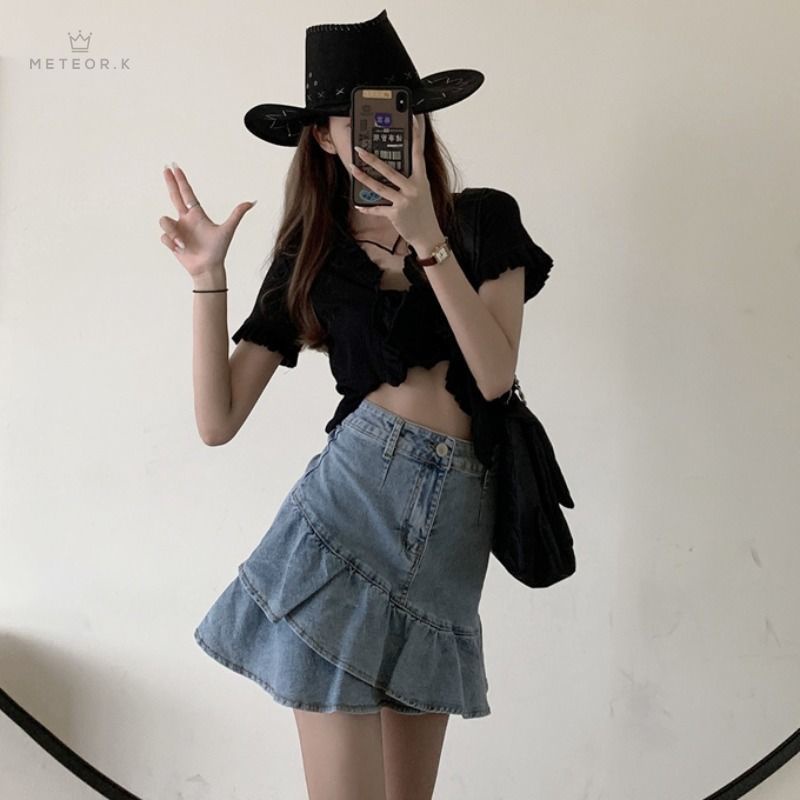 Chân chân váy jean Chữ A Lưng Cao Thời Trang Mùa Hè Mới 2021