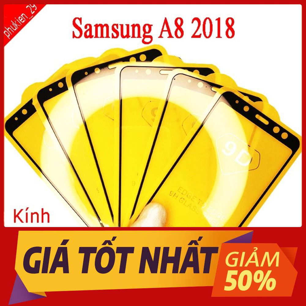 Kính cường lực Samsung A8 2018 , Kính cường lực full màn hình, Ảnh thực shop tự chụp, tặng kèm bộ giấy lau kính