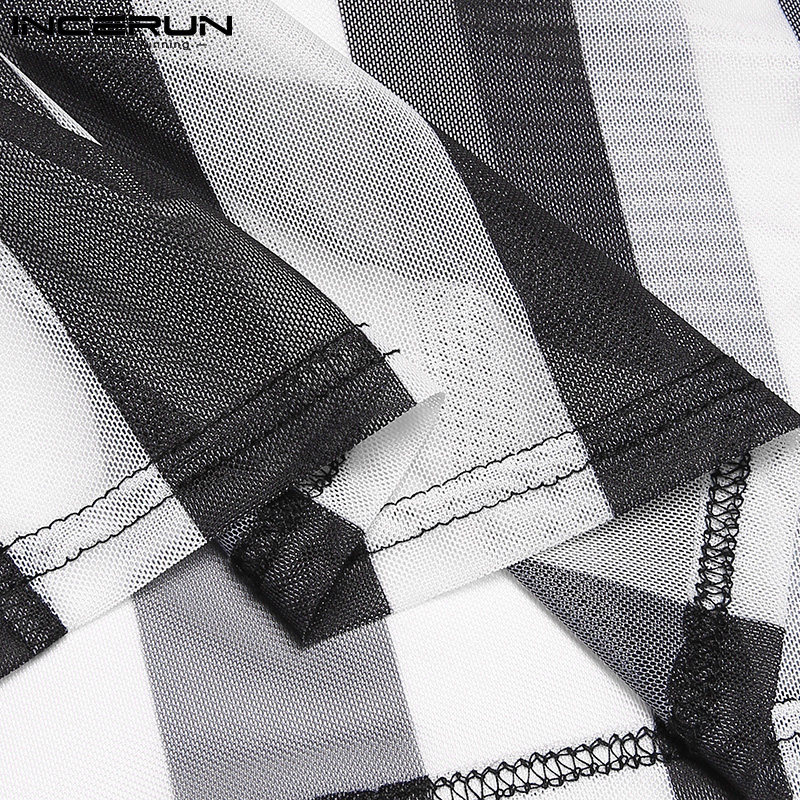 Áo không tay INCERUN in họa tiết kẻ sọc xuyên thấu thời trang quyến rũ cho nam