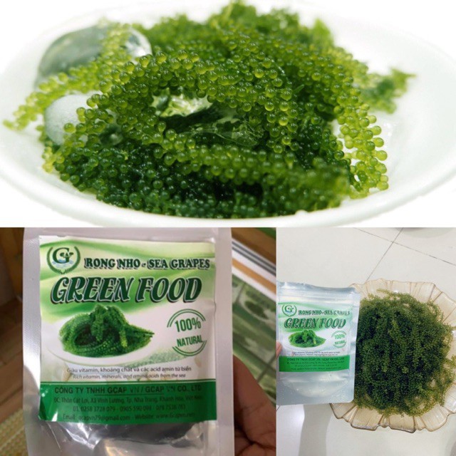 400gr Rong nho tươi nở ra từ 100gr rong nho Tách nước cao cấp Green Food hàng Cty check mã vạch đầy đủ thông tin