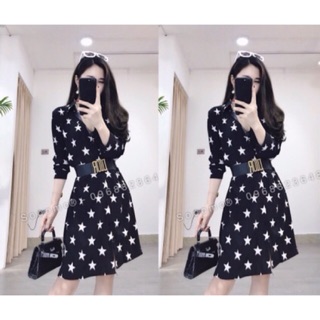 Xả kho - váy sơ mi hình sao màu đen trắng