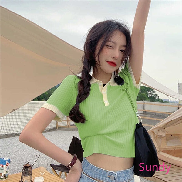 Áo Sơ Mi Kẻ Sọc Cổ Polo Thời Trang Mùa Hè Dành Cho Nữ