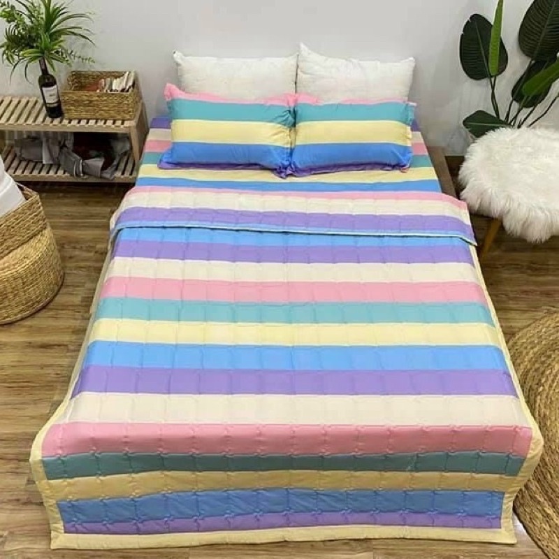 Ga gối poly 3 món hàng đẹp, bộ ga chun kèm 2 vỏ gối được chọn mẫu
