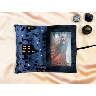 DARK FOREST - Túi, khăn trải gấp túi đựng bài Tarot (dây da lộn đen)