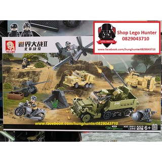Lego Awmy WW2 Combo Xe thiết giáp máy bay xe jeep xe máy Sluban M38 B0812