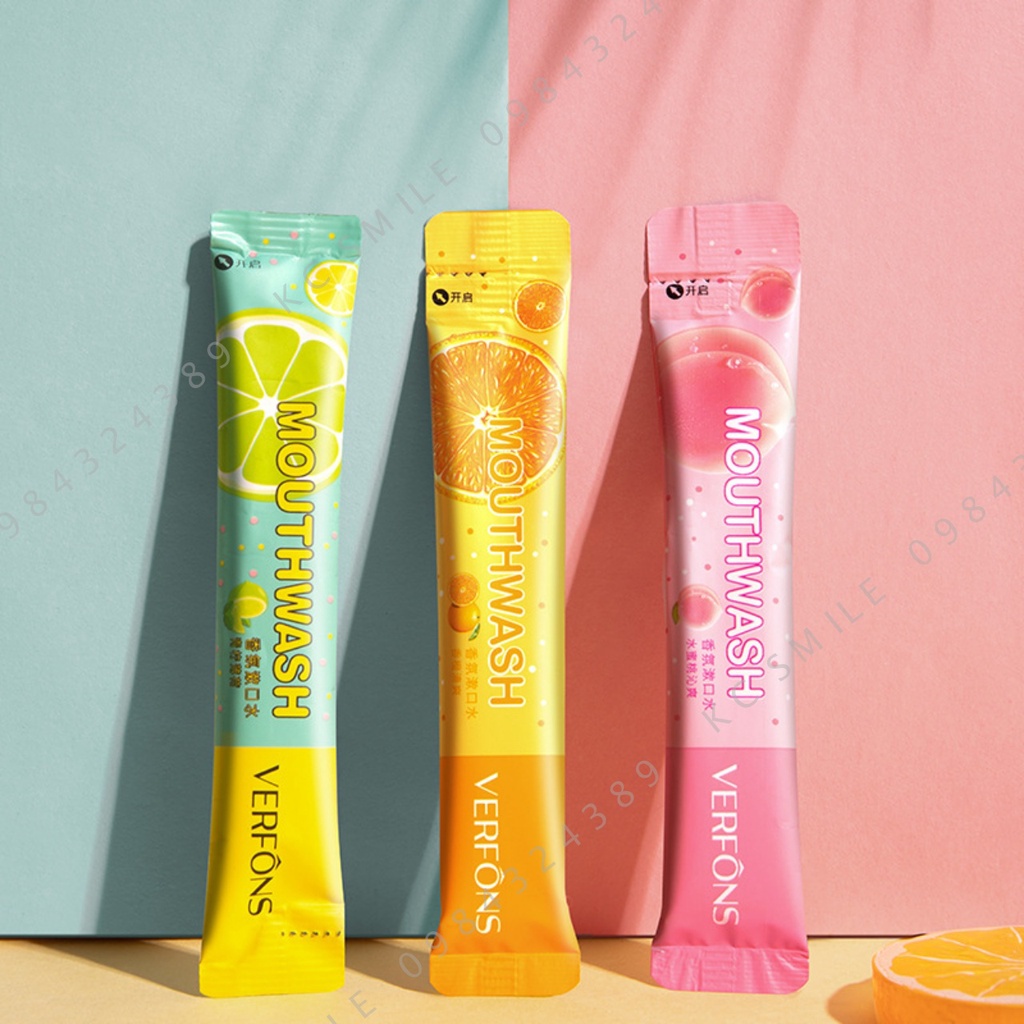 Nước súc miệng vị đào, cam, chanh bạc hà gói 10ml - Khử trùng miệng, hơi thở thơm mát dài lâu, Vệ sinh răng miệng