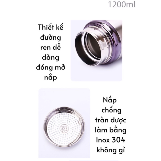 Bình inox giữ nhiệt cao cấp 1200ml