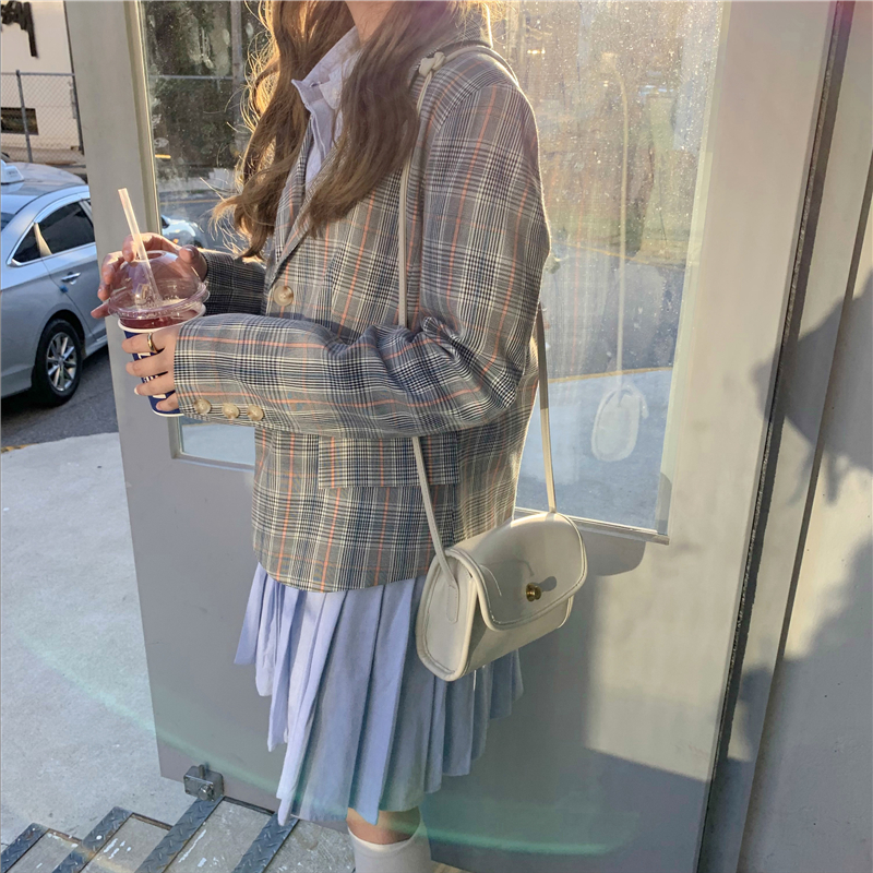 Set Đầm Sơ Mi Tay Dài Xếp Ly + Áo Khoác Blazer Dáng Rộng Kẻ Sọc Ca Rô 41823 | BigBuy360 - bigbuy360.vn