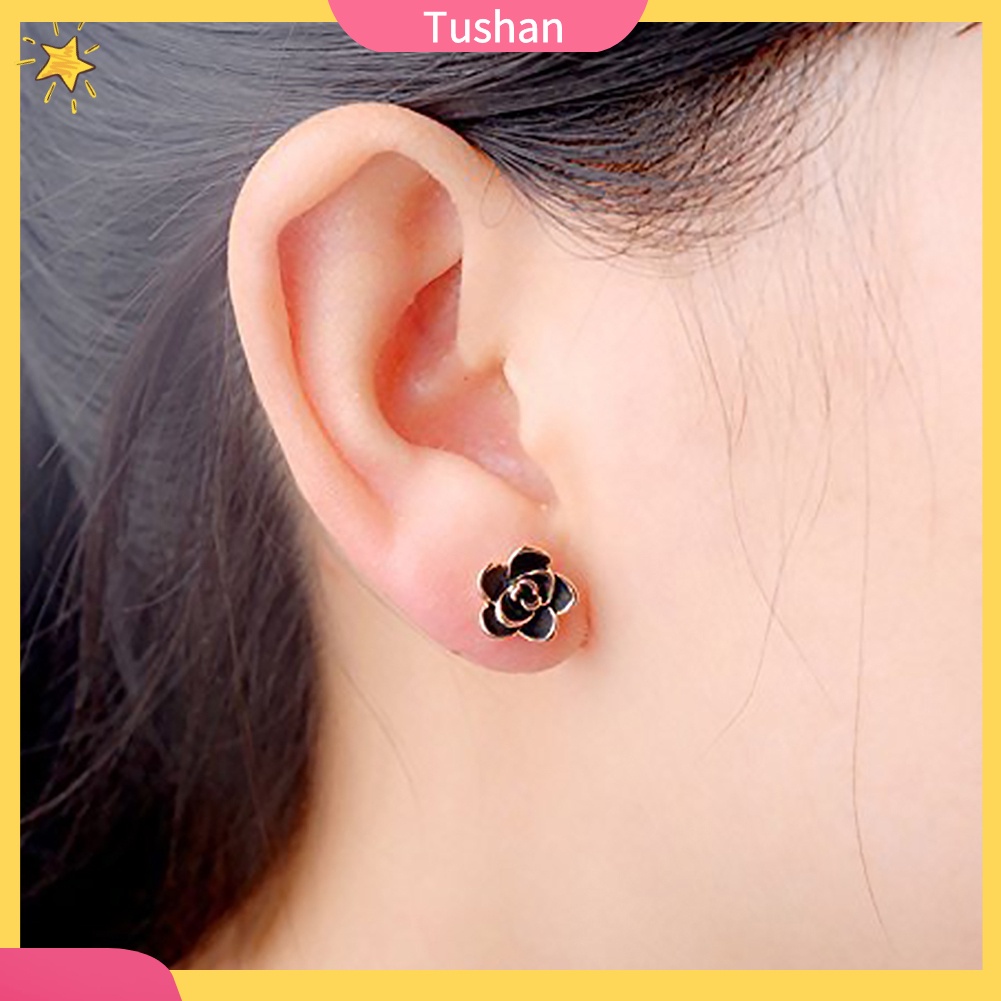 TUSH Elegant Women Rose Flower Pendant Earrings Ear Stud Party Banquet Jewelry Gift