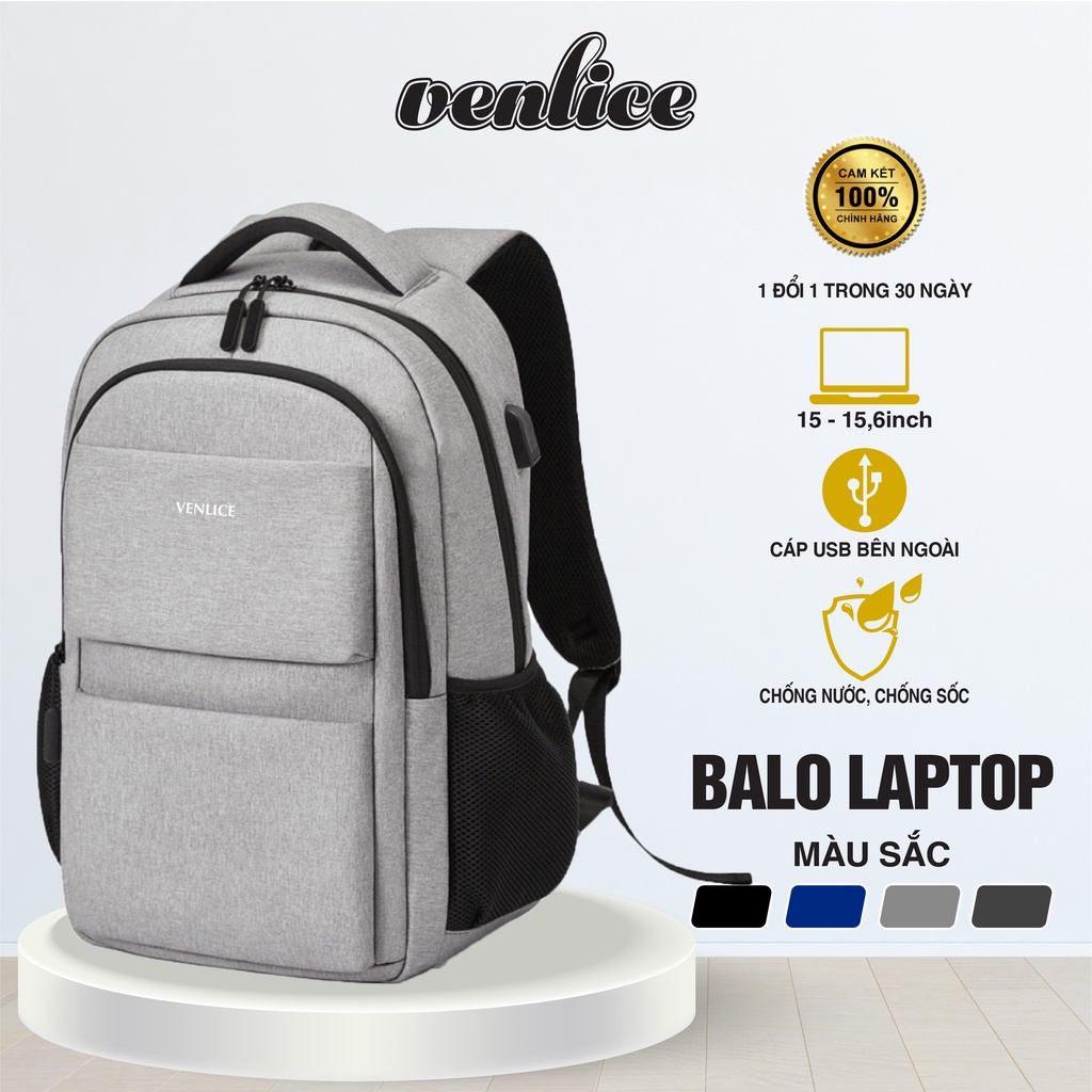 Balo VENLICE Laptop Nam Nữ Kiểu Dáng Công Sở Tích Hợp Cổng USB Tiện Lợi Chống Nước Tiêu Chuẩn Dùng Đi Học Đi Làm