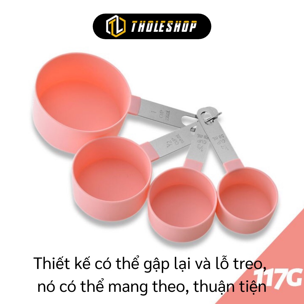 Muỗng Đo Lường - Cốc/ Thìa Đong Định Lượng Làm Bánh Đủ 4 Kích Cỡ Có Móc Treo 9738