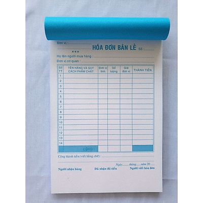 Hoá đơn bán lẻ, 2 liên - 50 bộ khổ 13cmx19cm