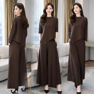 Quần Dài Ống Rộng Xẻ Tà Phong Cách Phương Tây Thời Trang Mùa Thu Cho Phụ Nữ Tuổi Trung Niên