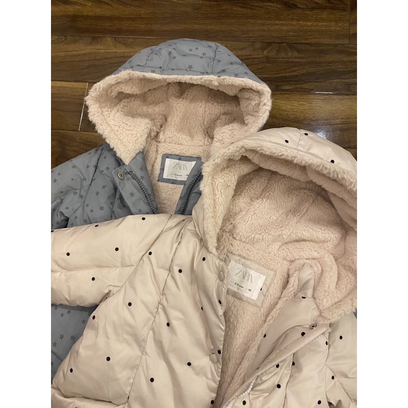 Áo phao z.a-r.a chấm bi lót lông