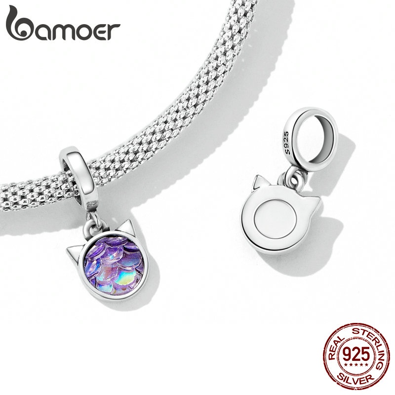 Mặt vòng cổ BAMOER bằng bạc 925 hình mèo đính đá thời trang dành cho nữ