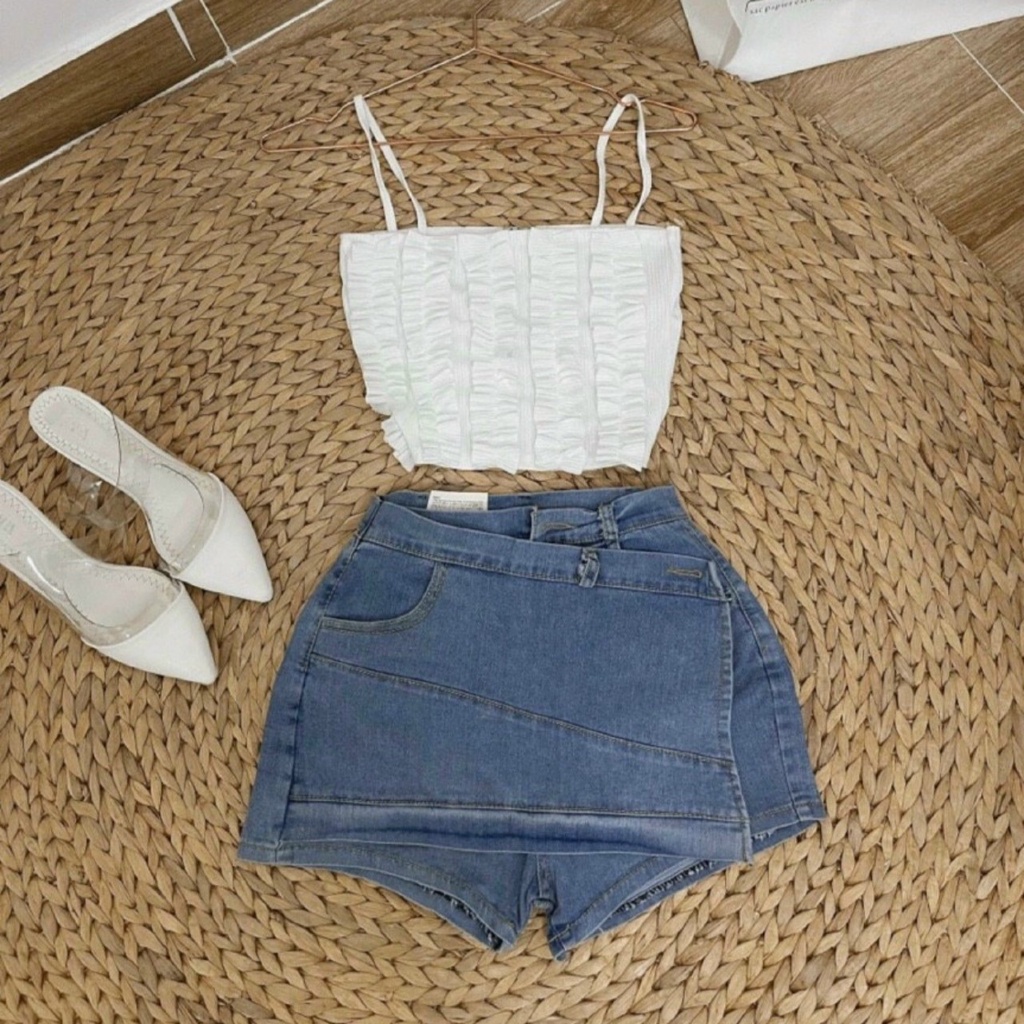 Áo Kiểu Nữ Hai Dây Phối Bèo Mặt Trước Siêu Xinh