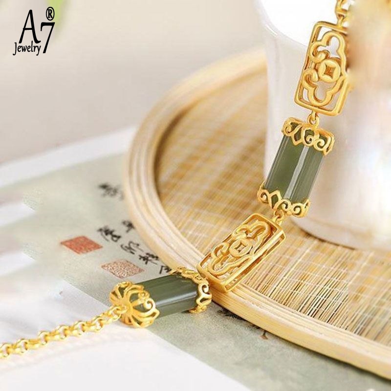 Vòng Tay Mạ Bạc 925 Đính Đá Ngọc Bích Xám Thời Trang Cho Nữ A7 S925