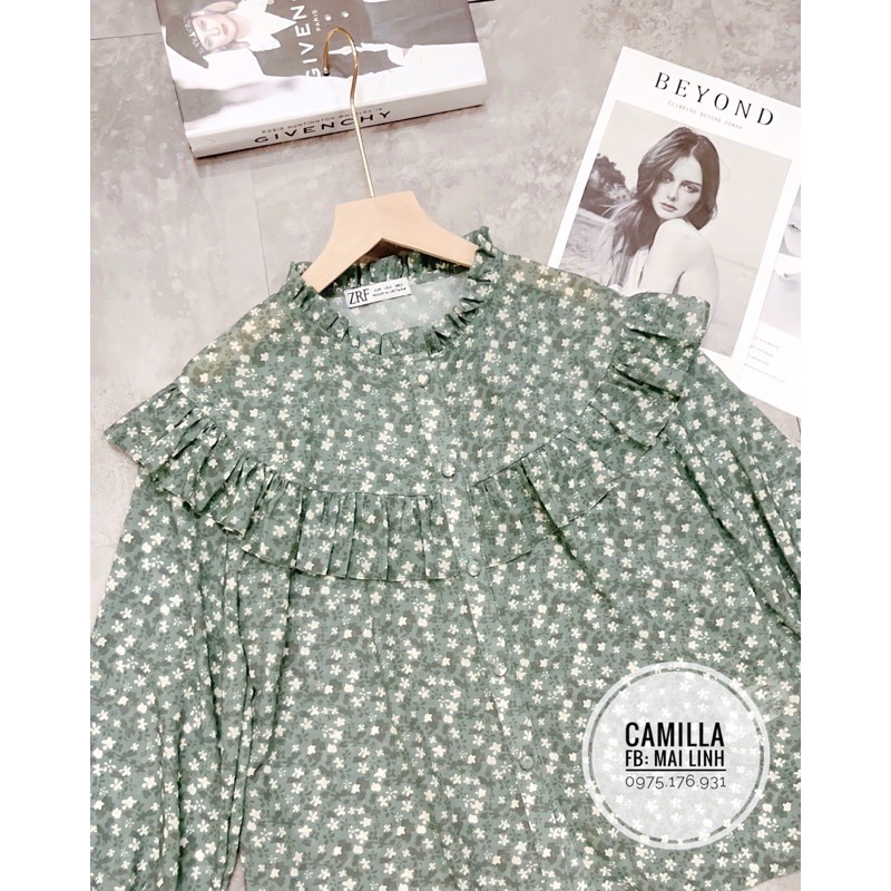 [Mã WASTUP giảm 10% tối đa 30K đơn 99K] ⚡️VOAN TƠ⚡️Áo sơ mi bèo voan tơ màu xanh hoa nhí | BigBuy360 - bigbuy360.vn