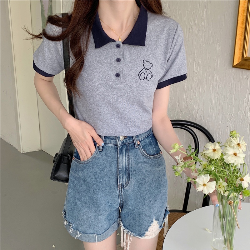 Áo polo SUXI tay ngắn dáng rộng thời trang mùa hè đơn giản dễ phối đồ cho nữ