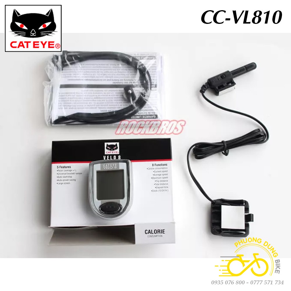 Đồng hồ đo tốc độ xe đạp có dây CATEYE VELO 8 CC-VL810