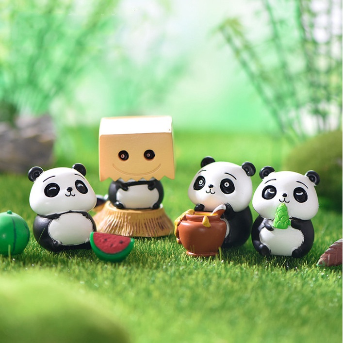 Mô hình trang trí bàn gấu trúc panda ngại ngùng decor chậu cây, terarrium