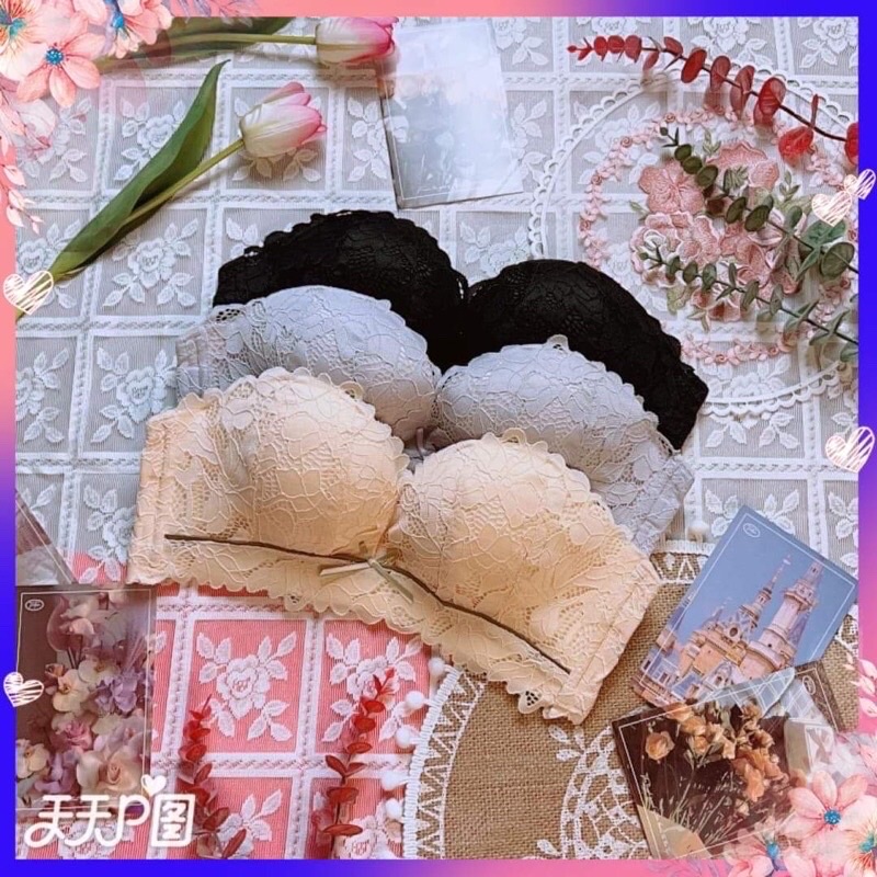 Áo Lót Quây Không Dây Chống Tụt Ren 3D Mút Mỏng Không Gọng - siêu gom ngực,tạo khe ngực quyến rũ, gợi cảm