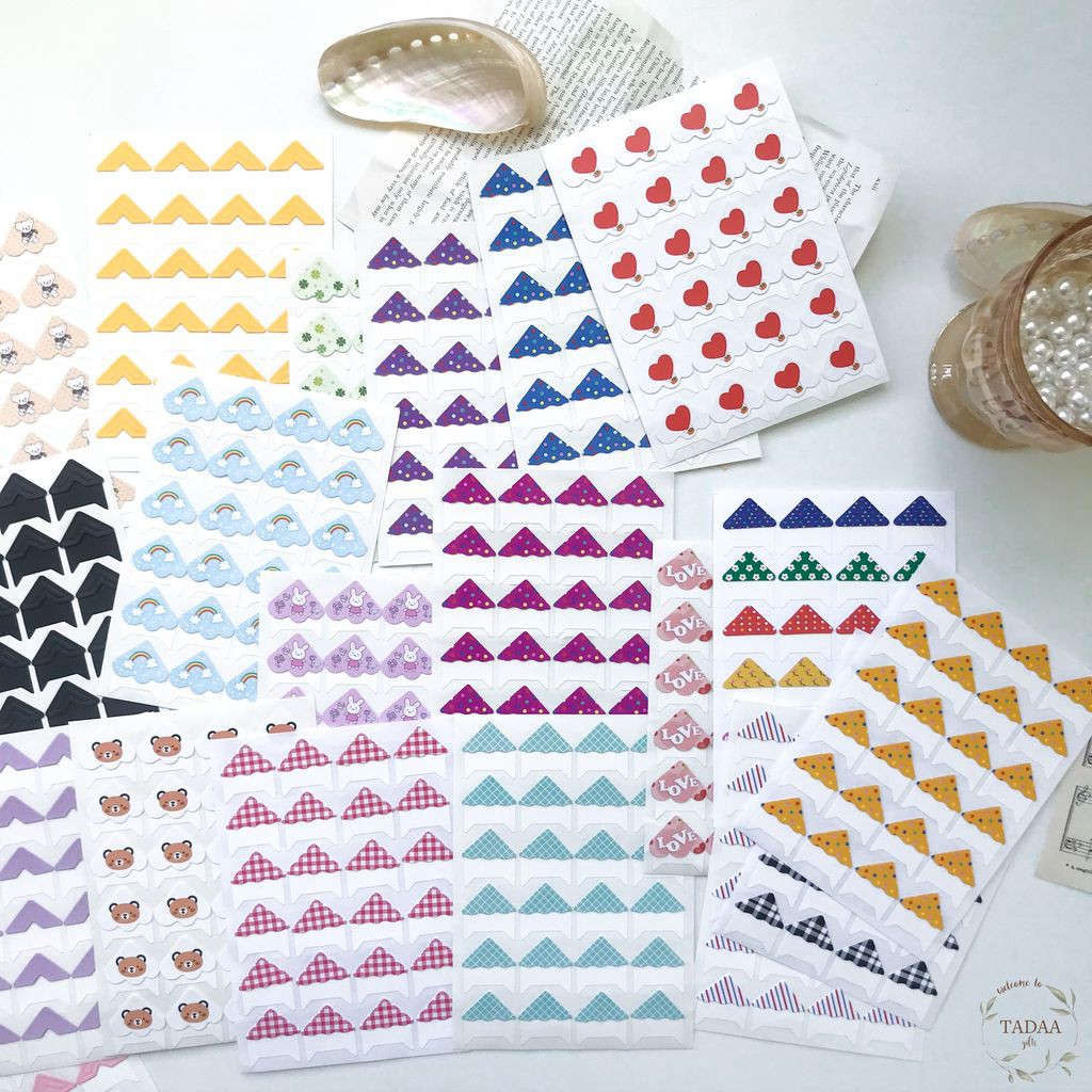 Sticker góc ảnh hoa vintage, basic và nhiều màu sắc trang trí sổ