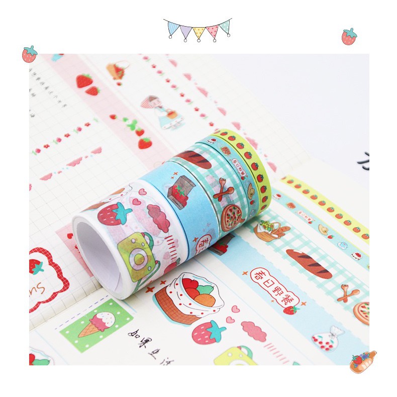 Set 10 Cuộn Băng Dính Washi nhiều kích thước họa tiết ngộ nghĩnh đáng yêu dùng Trang Trí nhật ký/DIY