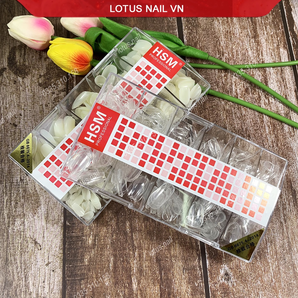 Móng úp tròn, móng úp ovan HSM hộp 500 móng đủ size từ 0-9 cao cấp (tem đỏ)