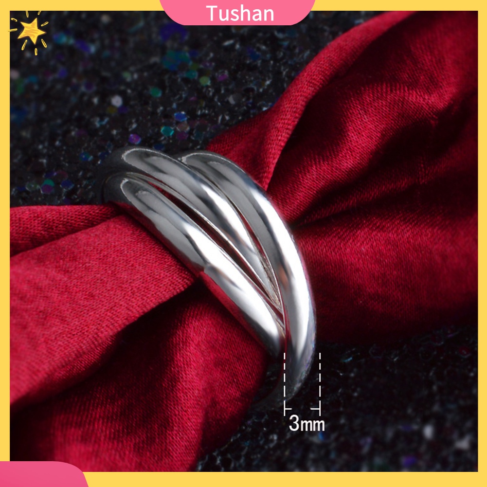 Nhẫn đeo ngón tay dự tiệc cưới 3 vòng tròn bắt chéo mịn màng sáng tạo cho nữ