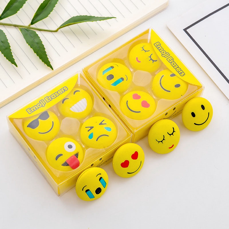 Set gôm tẩy văn phòng phẩm họa tiết biểu tượng cảm xúc đáng yêu cho bé