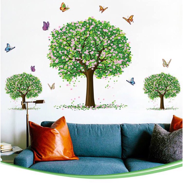 DECAL HÌNH DÁN 3 CÂY HOA XANH