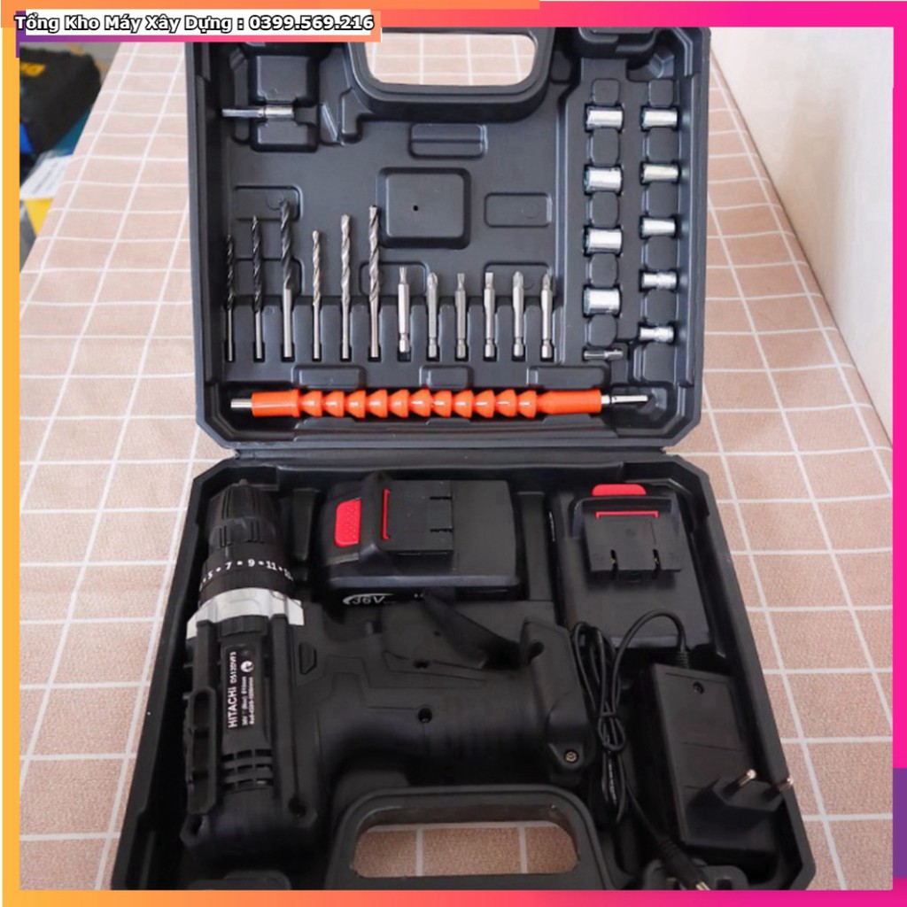HOT ƯU ĐÃI Máy khoan Hitachi 36V phụ kiện 24 chi tiết - Có búa khoan tường + Bộ phụ kiện 24 chi tiết - khoan tường  HỖ T