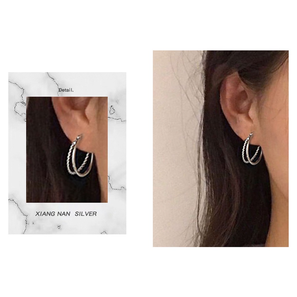Bông Tai Mạ Bạc 925 Hình Tròn Đơn Giản Thời Trang Dành Cho Nữ