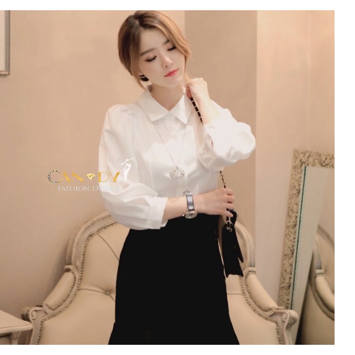 Áo Sơ Mi Trắng Nữ  Cổ Đức Tay Bồng Trẻ Trung Chất Lon Nhật Cao Cấp  A386 - Candy Fashion