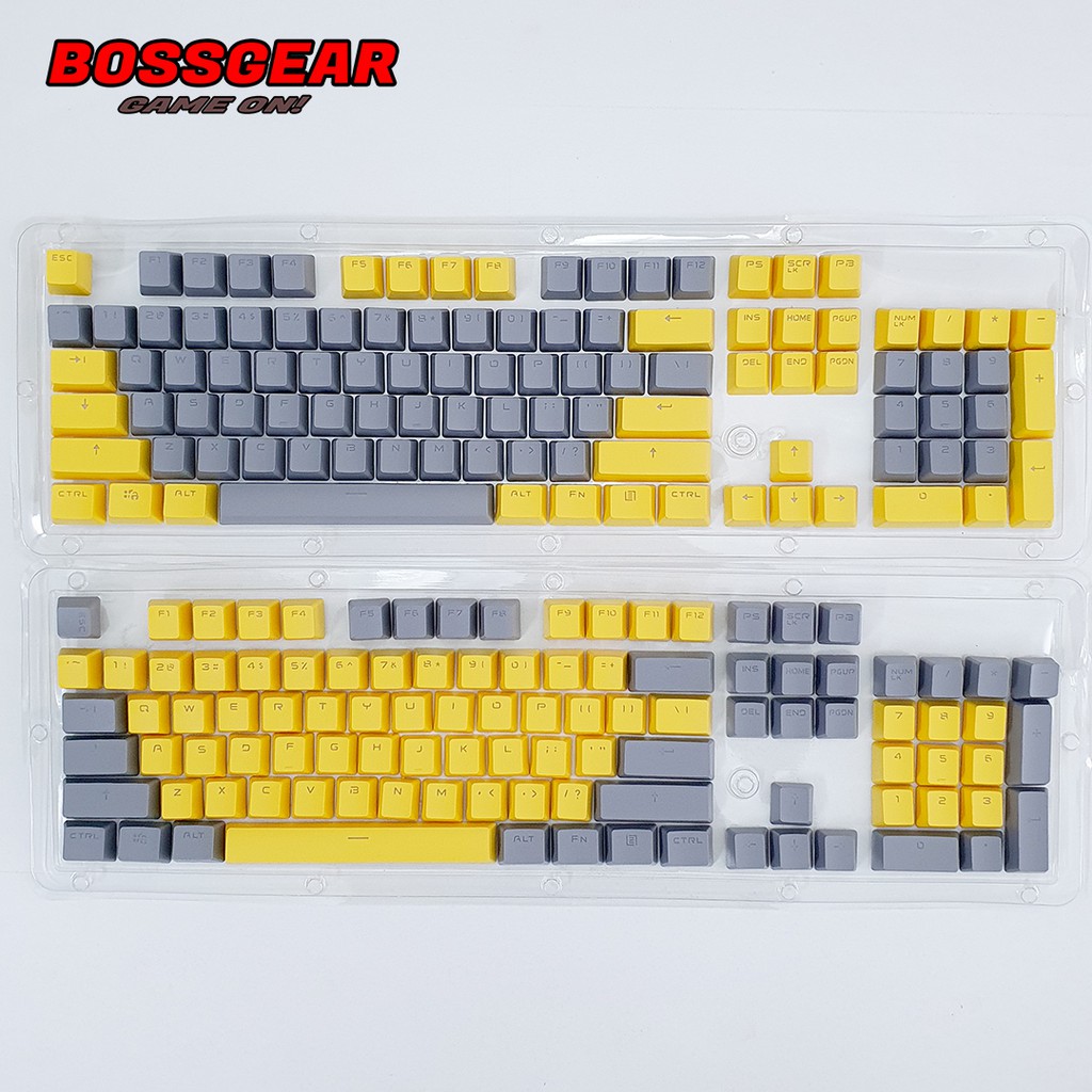 Bộ Keycap PBT Xám Vàng 104 Phím Double Shot Xuyên LED ( OEM Profile, Ansi layout )