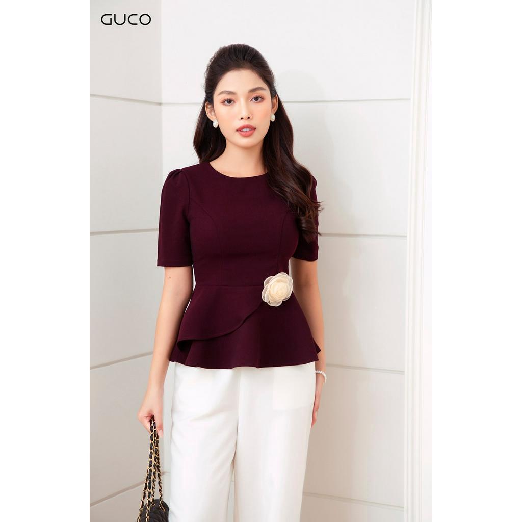 Áo kiểu peplum kết hoa A263 GUCO màu đỏ