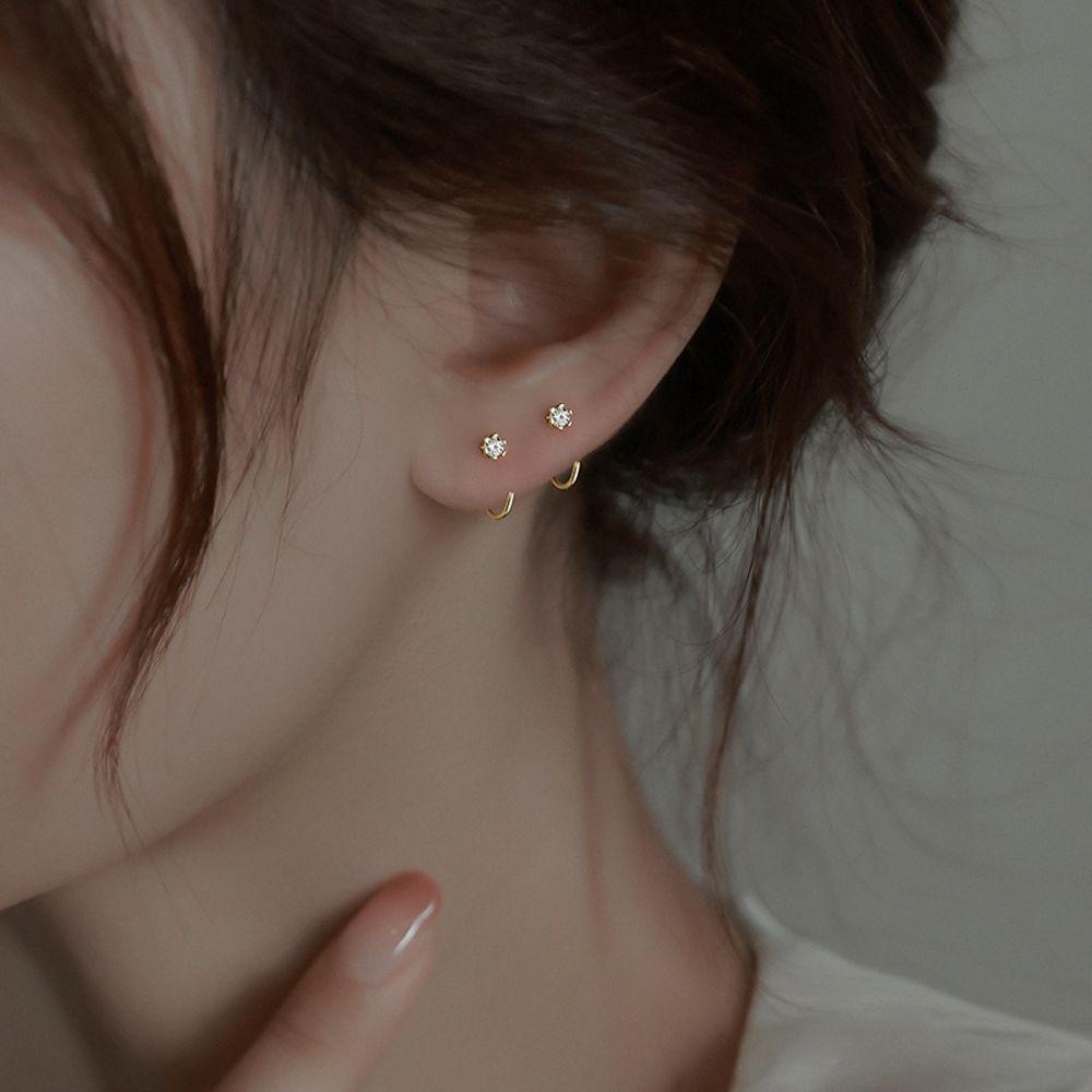 QQMALL Khuyên Tai Helix Mạ Bạc 925 Phong Cách Tối Giản Cho Nữ